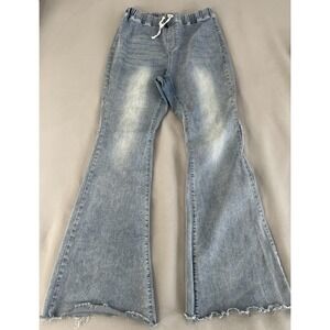 It's Womens High Rise Flare Pull On Pants Sz Large Blue Y2K